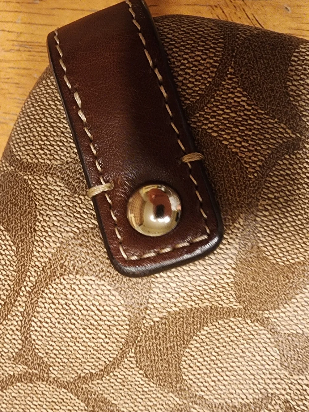 Coach Brown Signature Canvas Shoulder Bag with Dark Brown Trim
